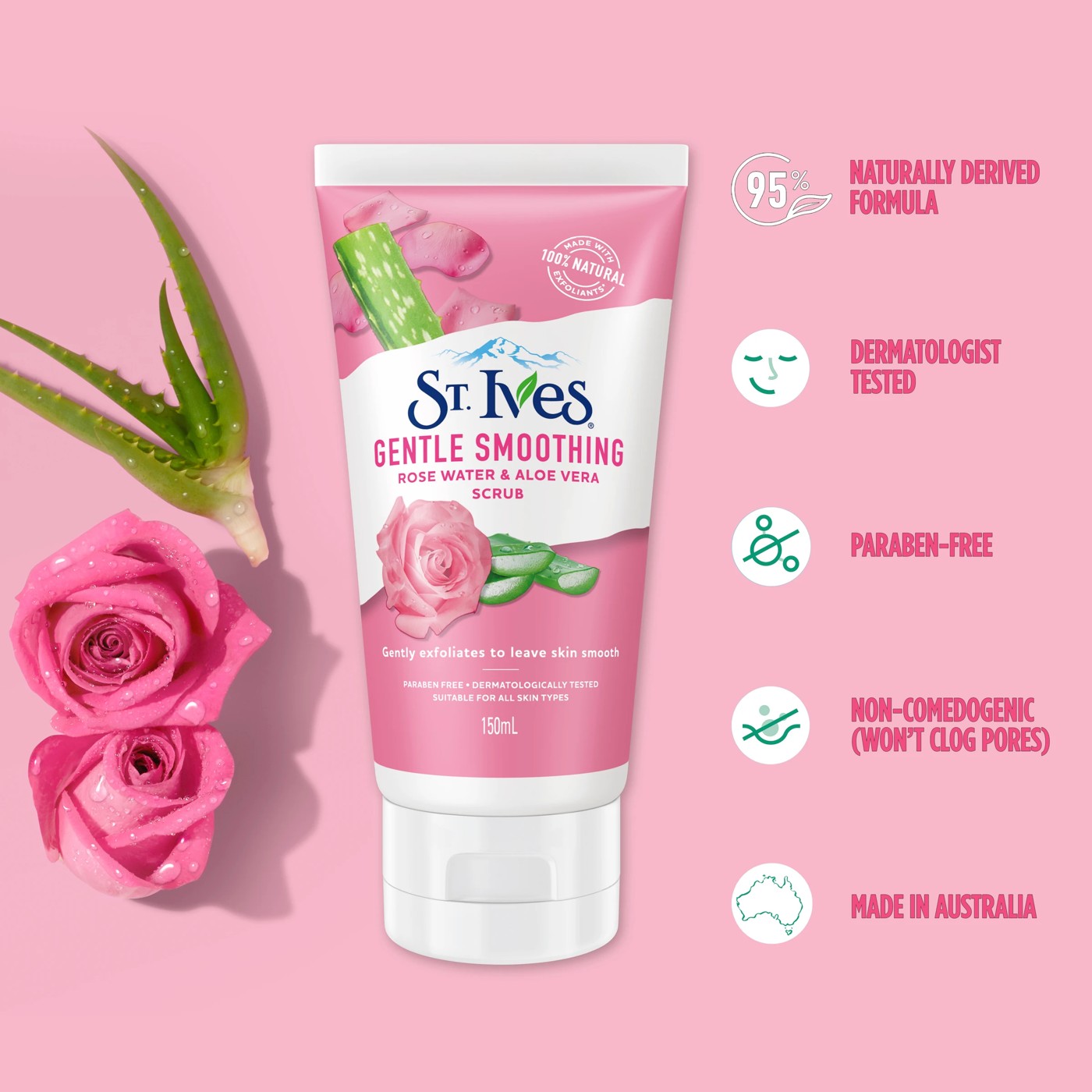 St. Ives Gentle Smoothing Face Scrub 150ml - Rose Water and Aloe Vera 3 of 5