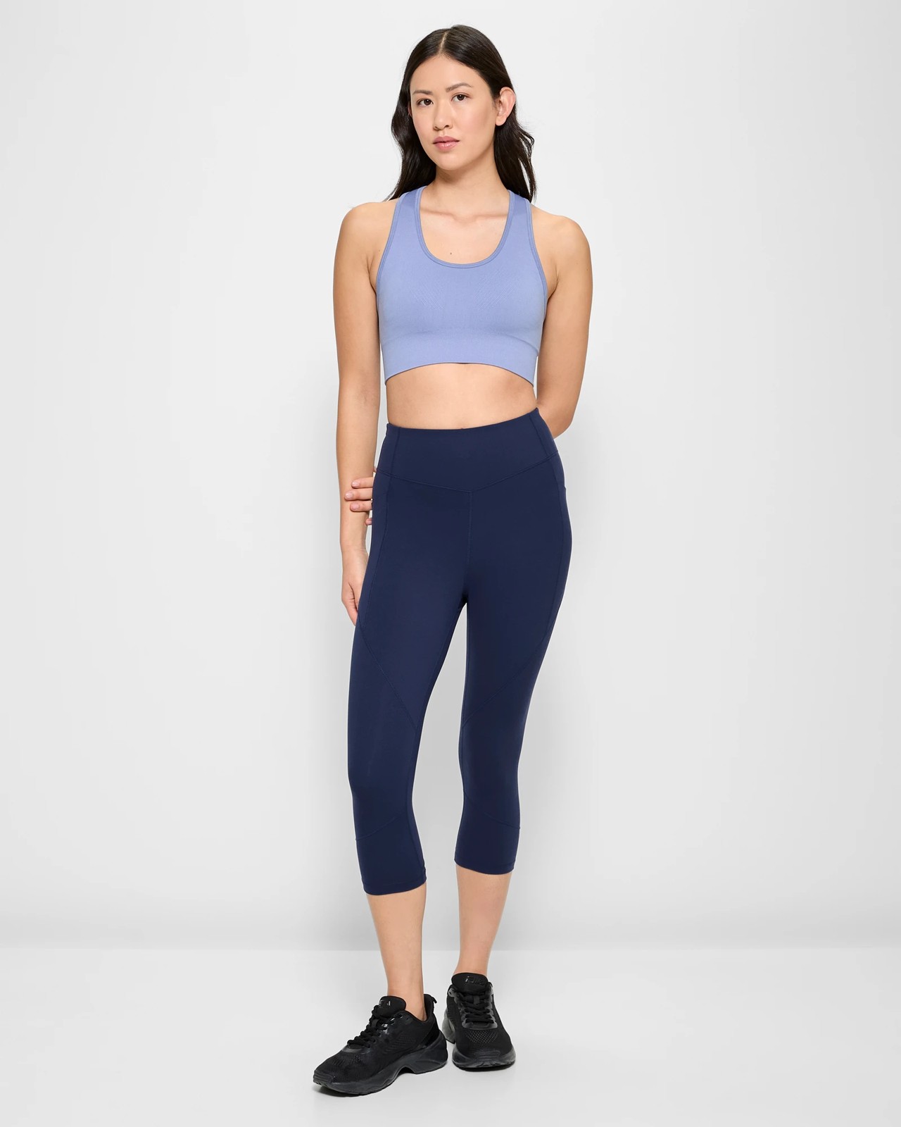 Active Infinity Sculpt High Rise Crop Length Tights Navy Blue Target Australia