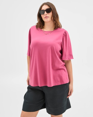 Plus Size Australian Cotton Embroidered Sleeve T-Shirt