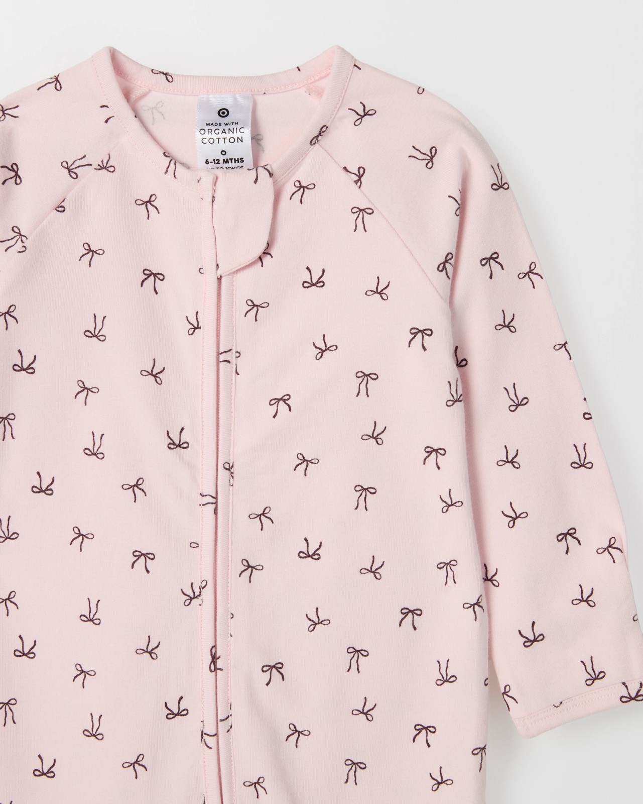Baby Organic Cotton Zip Front Footless Coverall - Bows Pink 5 of 5
