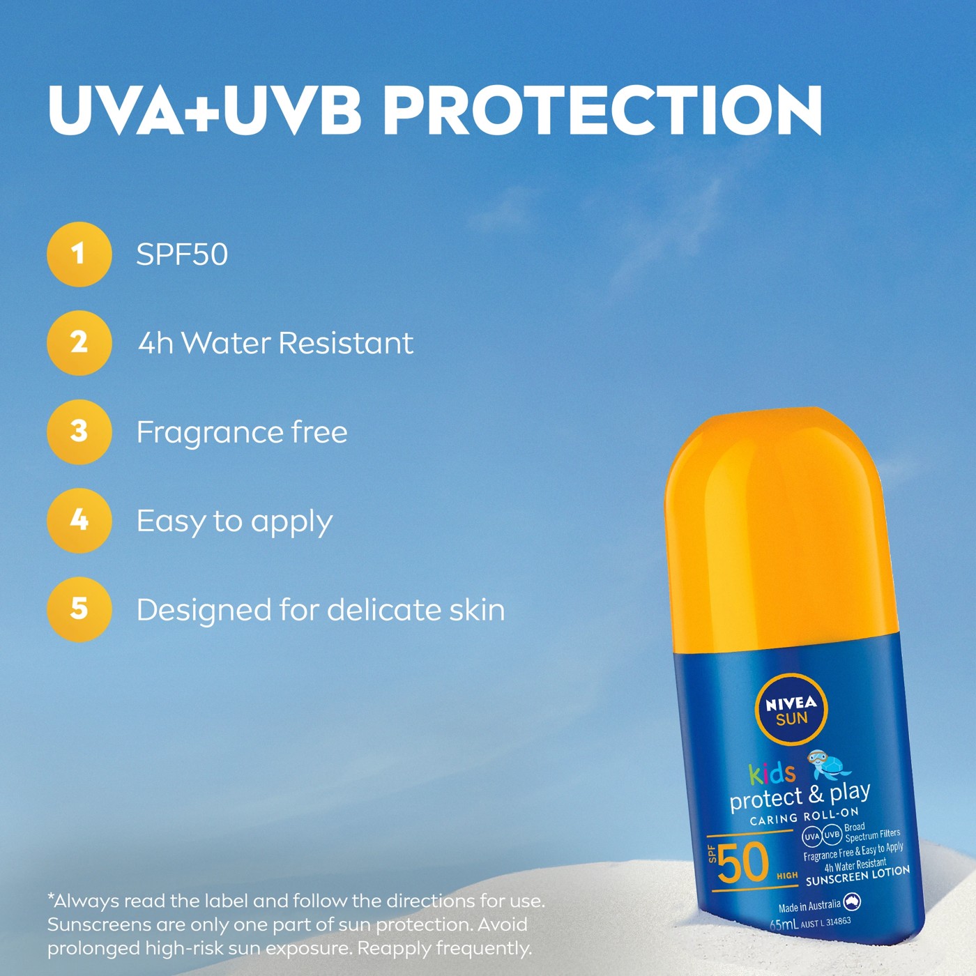 Nivea Sun Kids SPF50 Protect & Play Sunscreen Lotion Roll-On 65ml 2 of 5