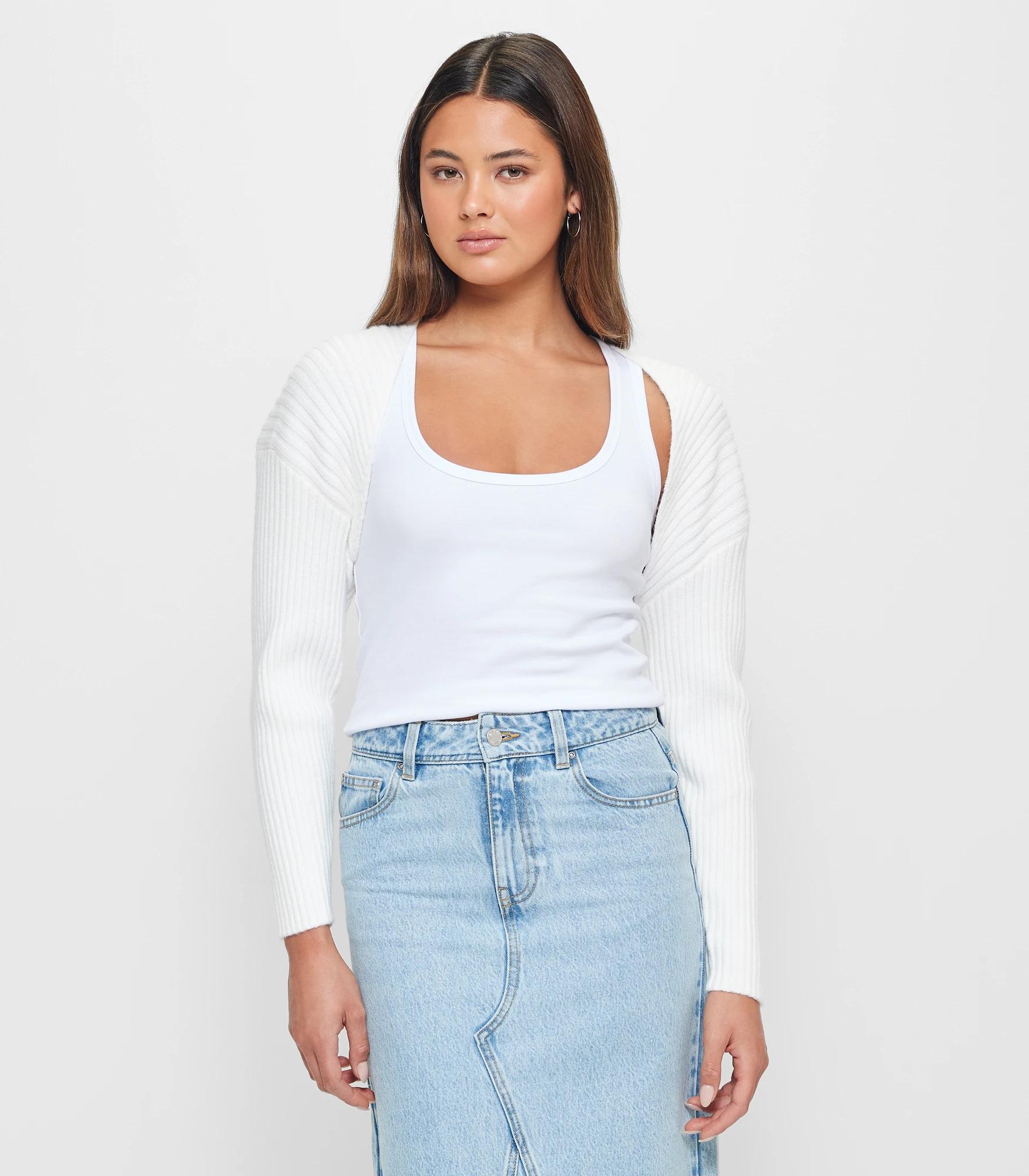 Women's white shrug sweater sales