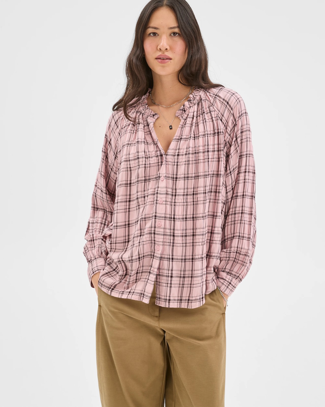 Long Sleeve Romantic Blouse - Check 4 of 5