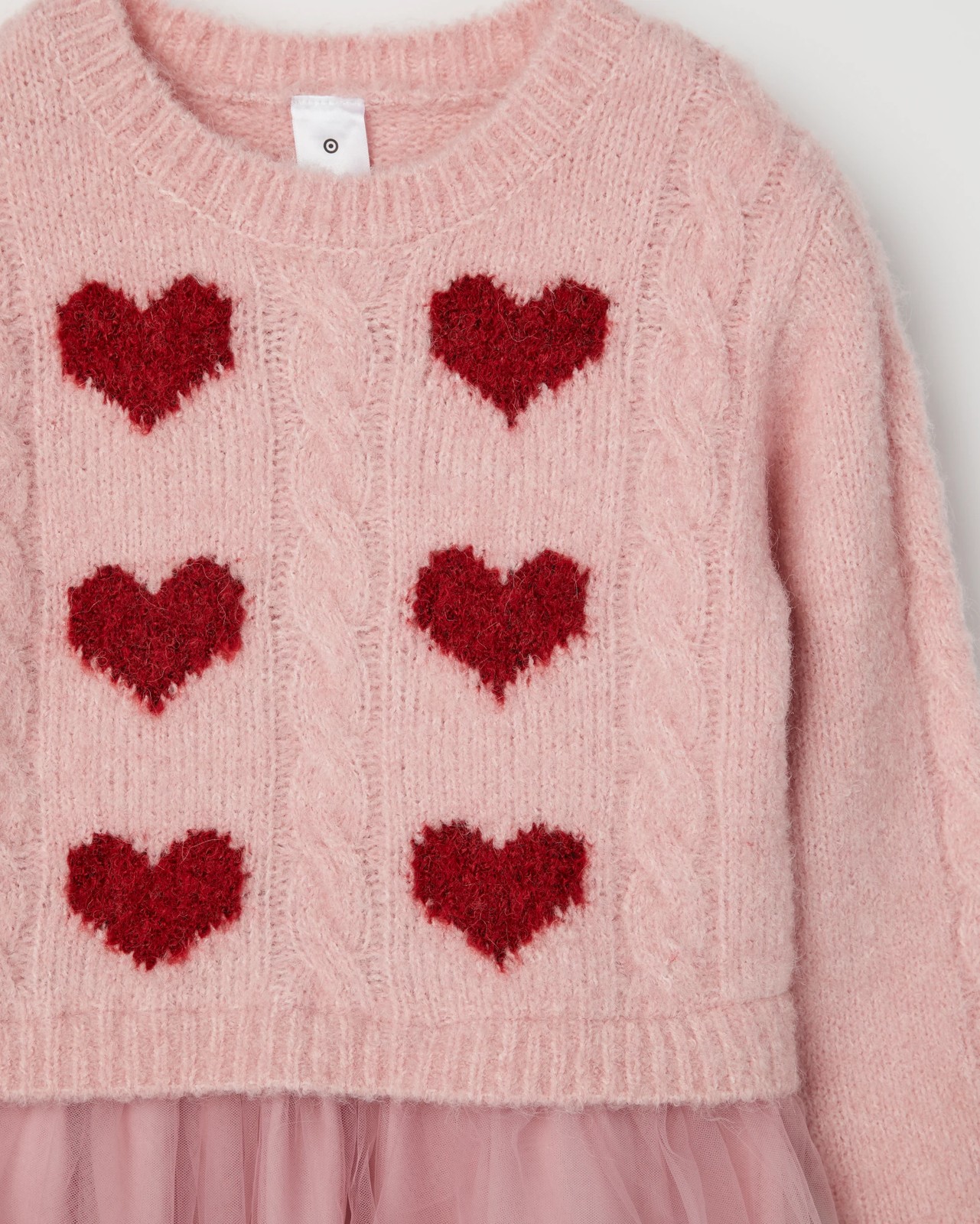 Long Sleeve Knit Sweater Tulle Embroidered Dress - Bleached Mauve 6 of 6