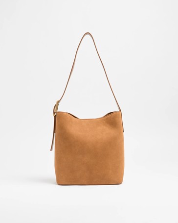 Suede Leather Bucket Tote Bag