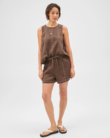 European Linen Contrast Stitch Shorts