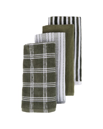 Anko 4 Pack Green Check Terry Tea Towel