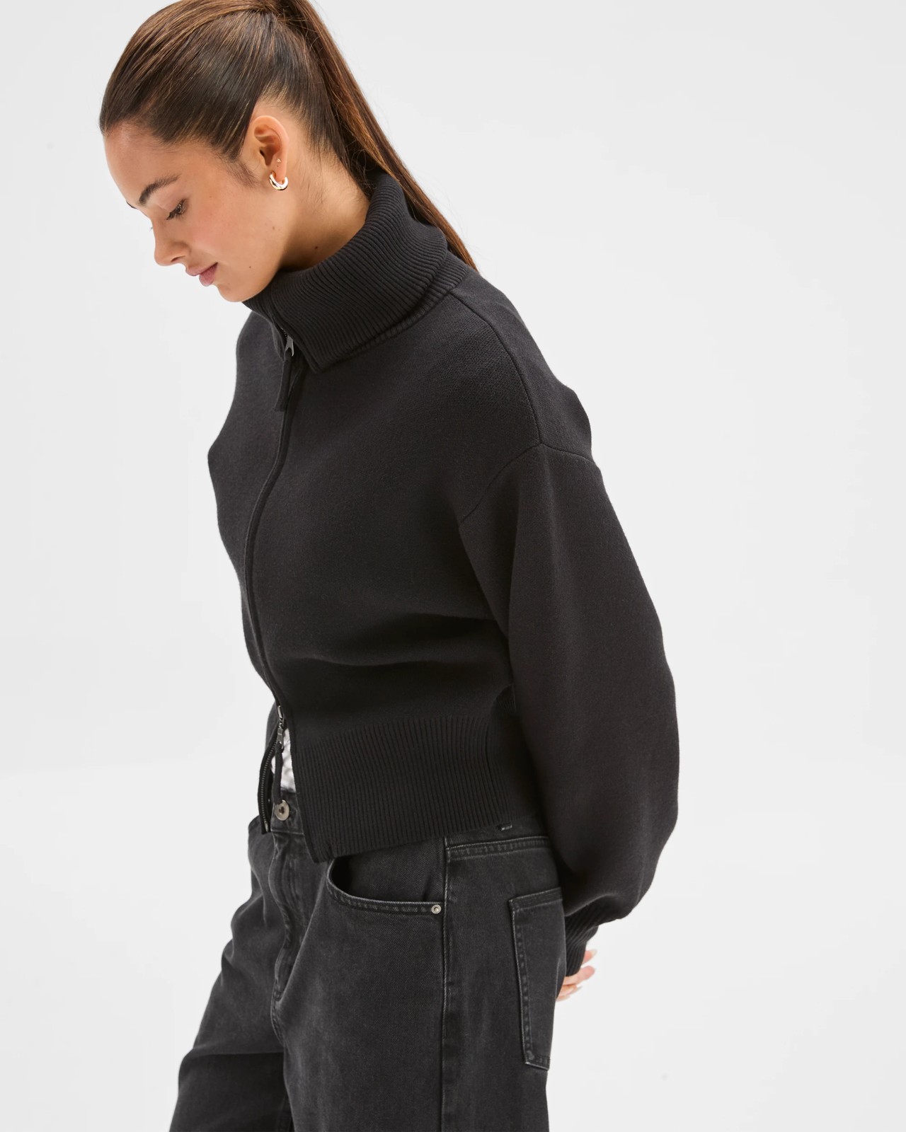 Lily Loves Long Cocoon Sleeve Zip Through Cardigan - Black 6 of 6