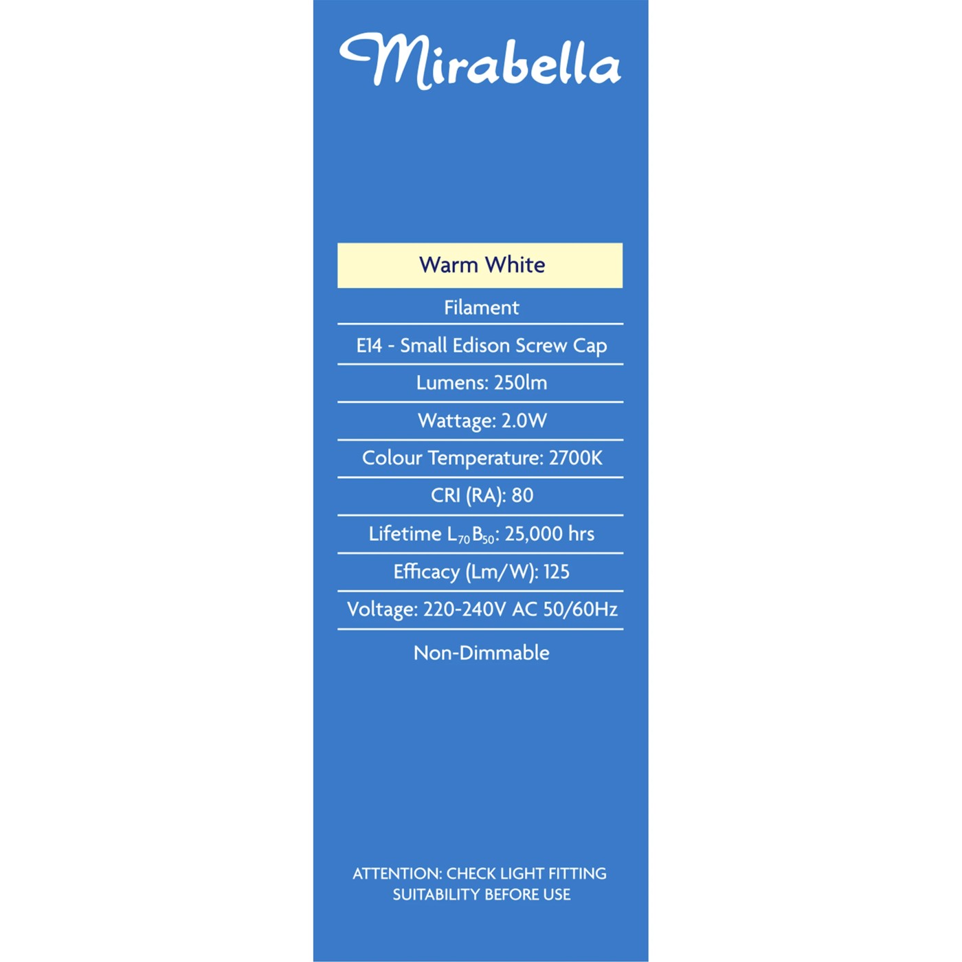 Mirabella Filament LED 2W E14 Small Edison Screw Light Bulb - Clear Warm White 4 of 6