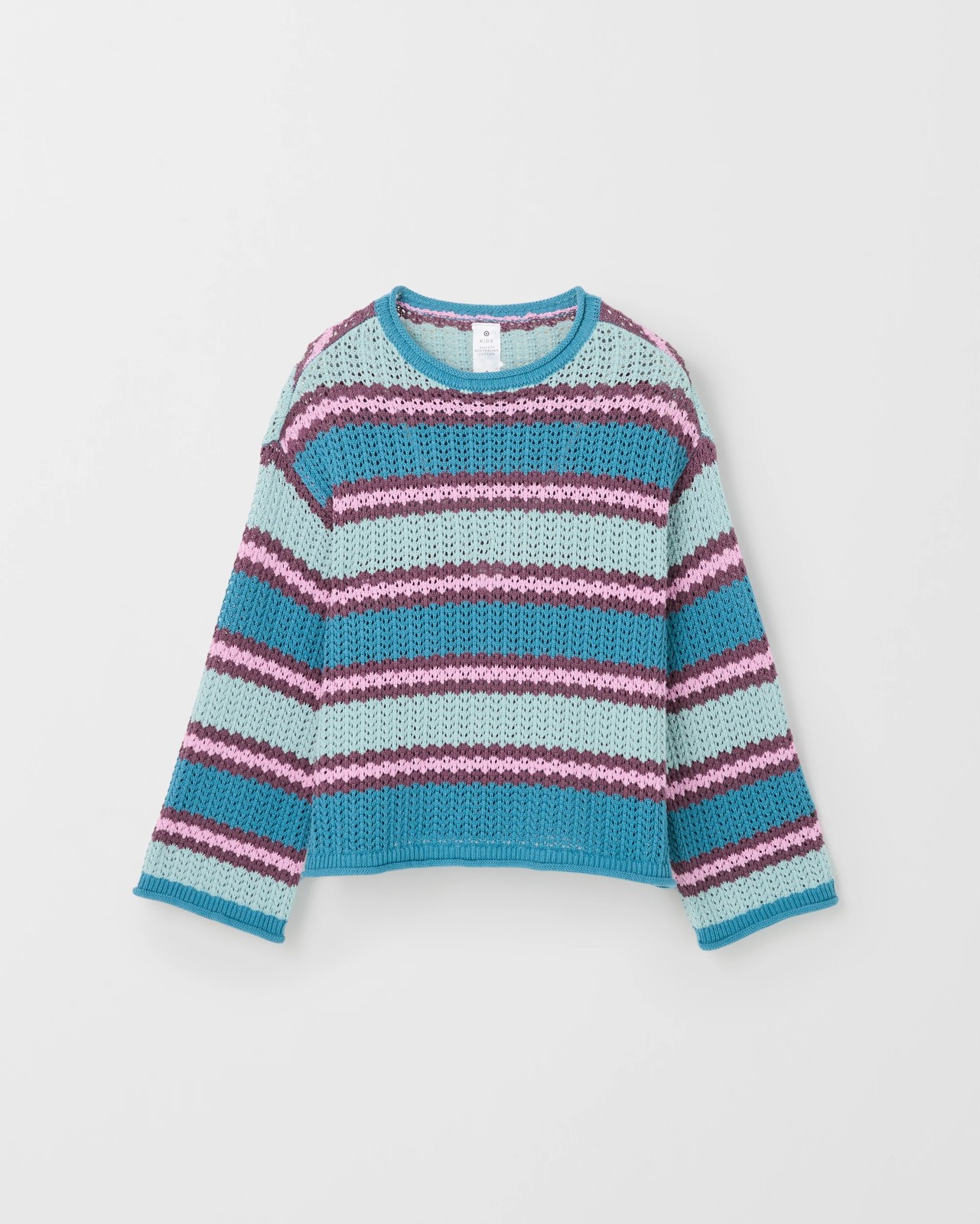 Australian Cotton Crochet Knit Jumper - Stripe Blue 5 of 6