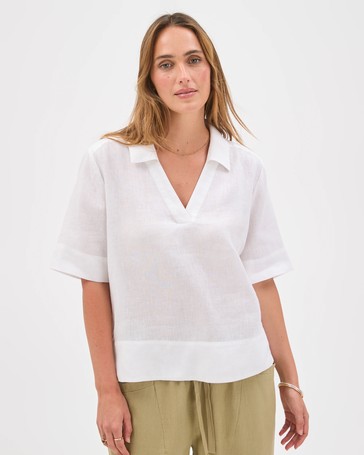 European Linen Short Sleeve A-Line Popover Shirt