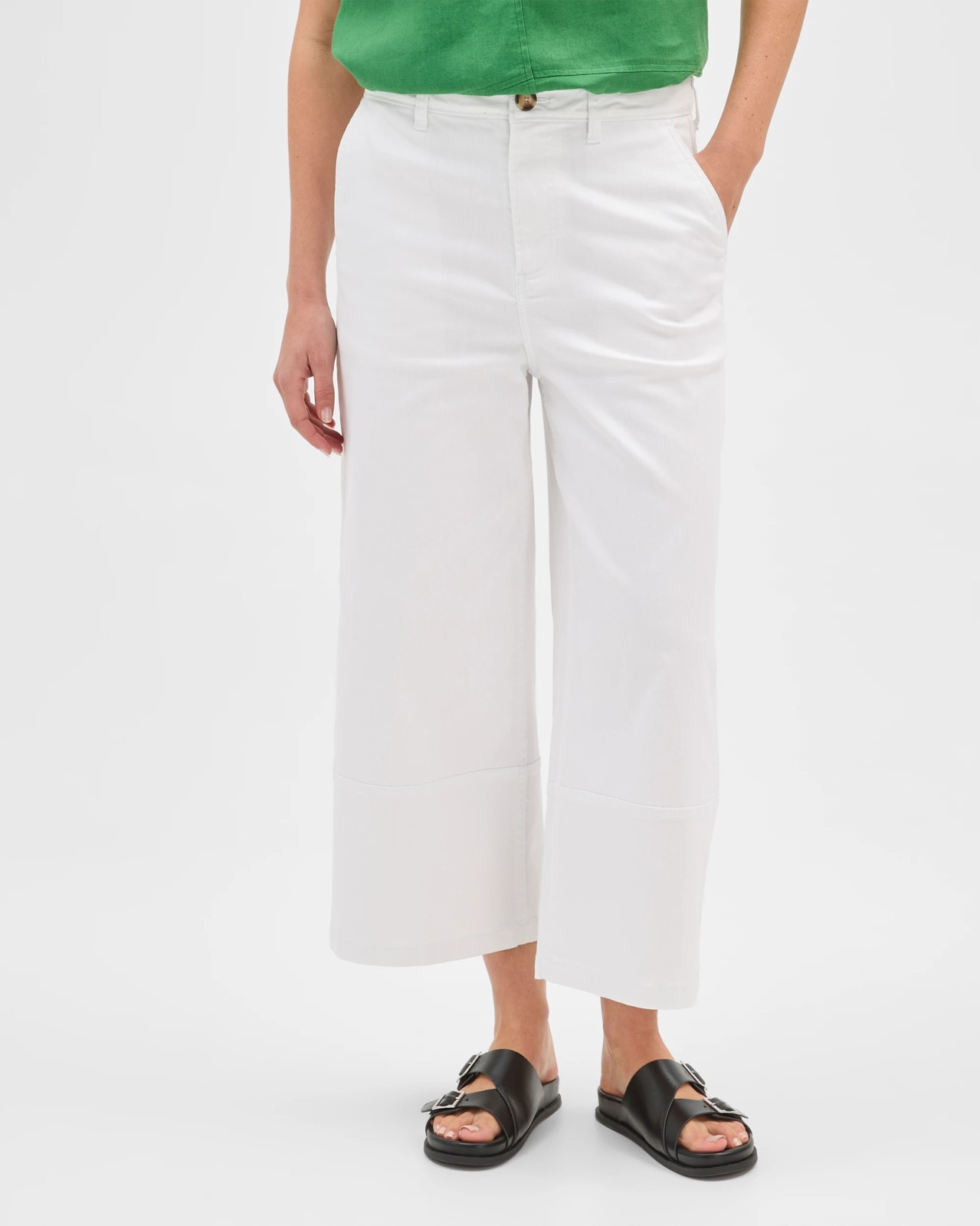 Australian Cotton Blend Stretch Twill Cropped Pants - White 3 of 5
