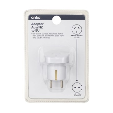 Adaptor, AU/NZ Plug to EU Socket, Double Round Pins - Anko