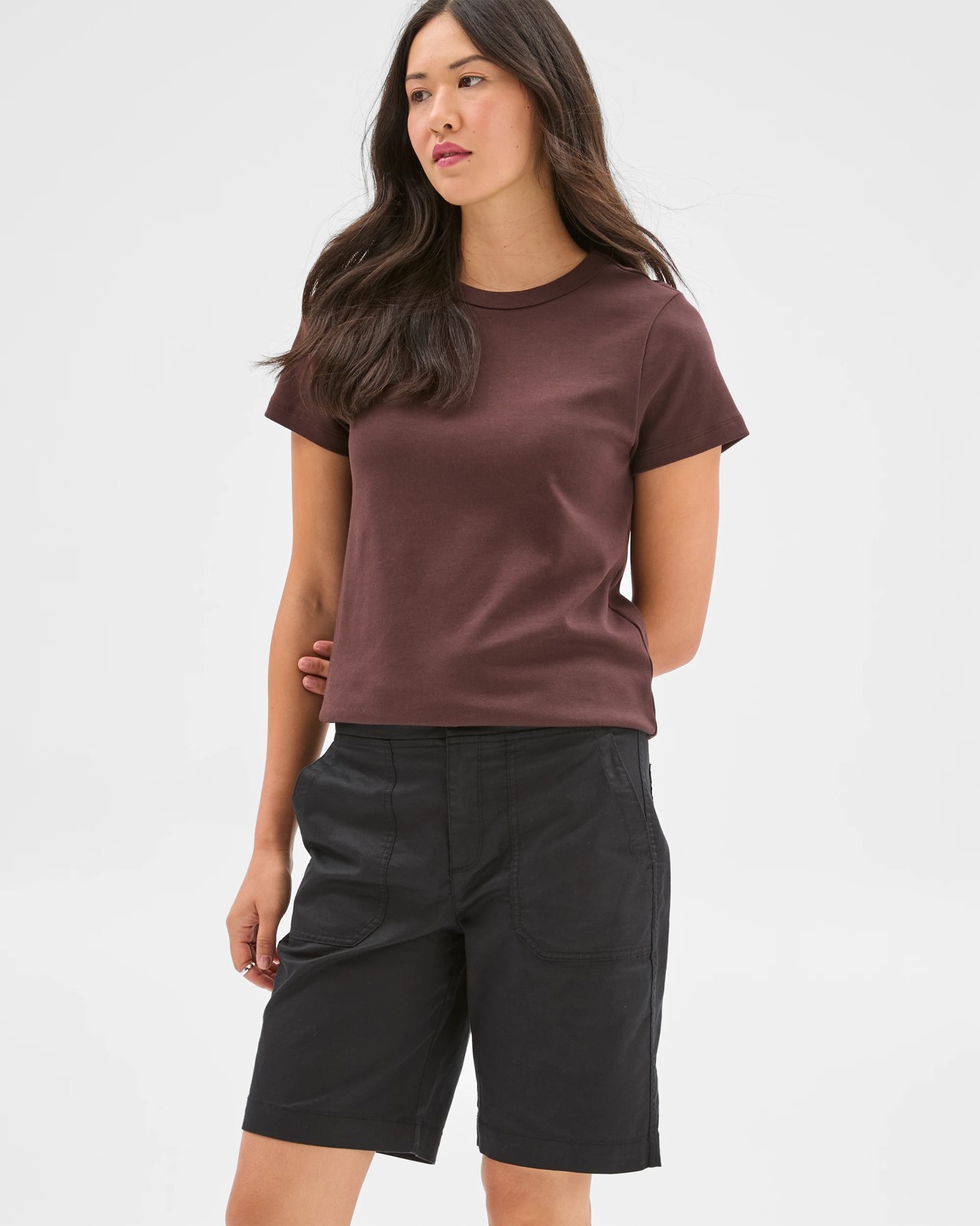 Australian Cotton Blend Rib Waist Shorts - Black 4 of 5