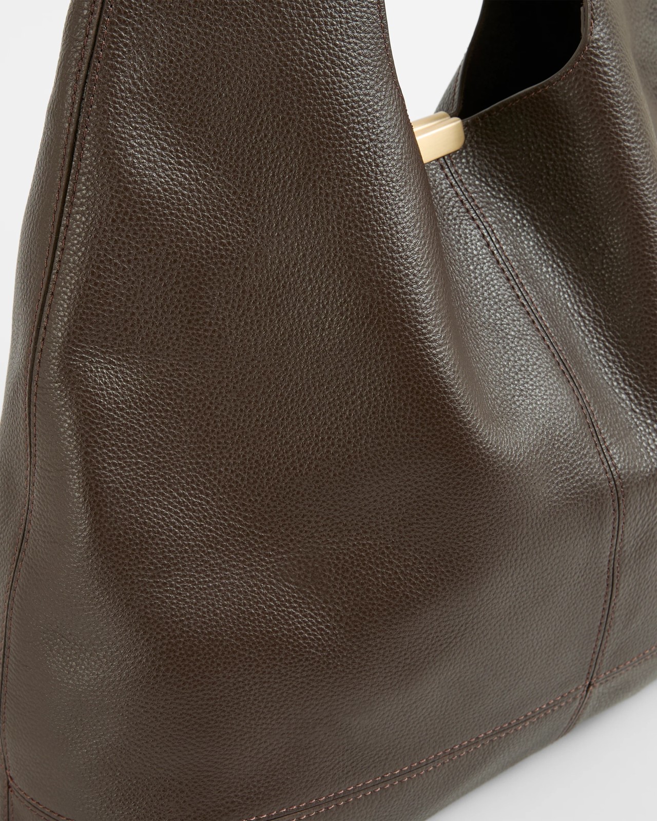 Genuine Leather Slouch Shoulder Bag - Chocolate 2 of 2