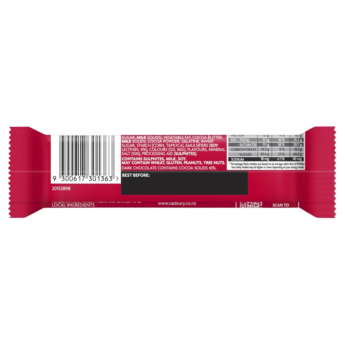 Cadbury Cherry Ripe Bar 44g | Target Australia