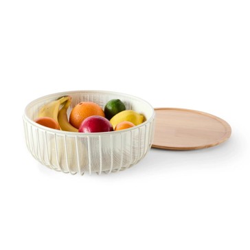 Anko 3 Piece Metal and Wood Fruit Bowl - White