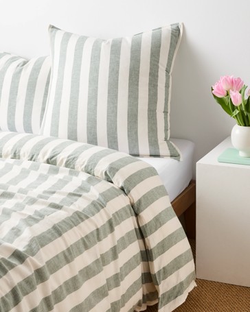 Reid Stripe Linen/Cotton European Pillowcase - Agave Green