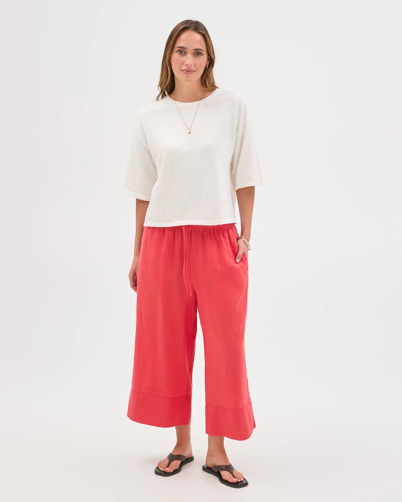 European Linen Cropped Pants - Cranberry 2 of 6