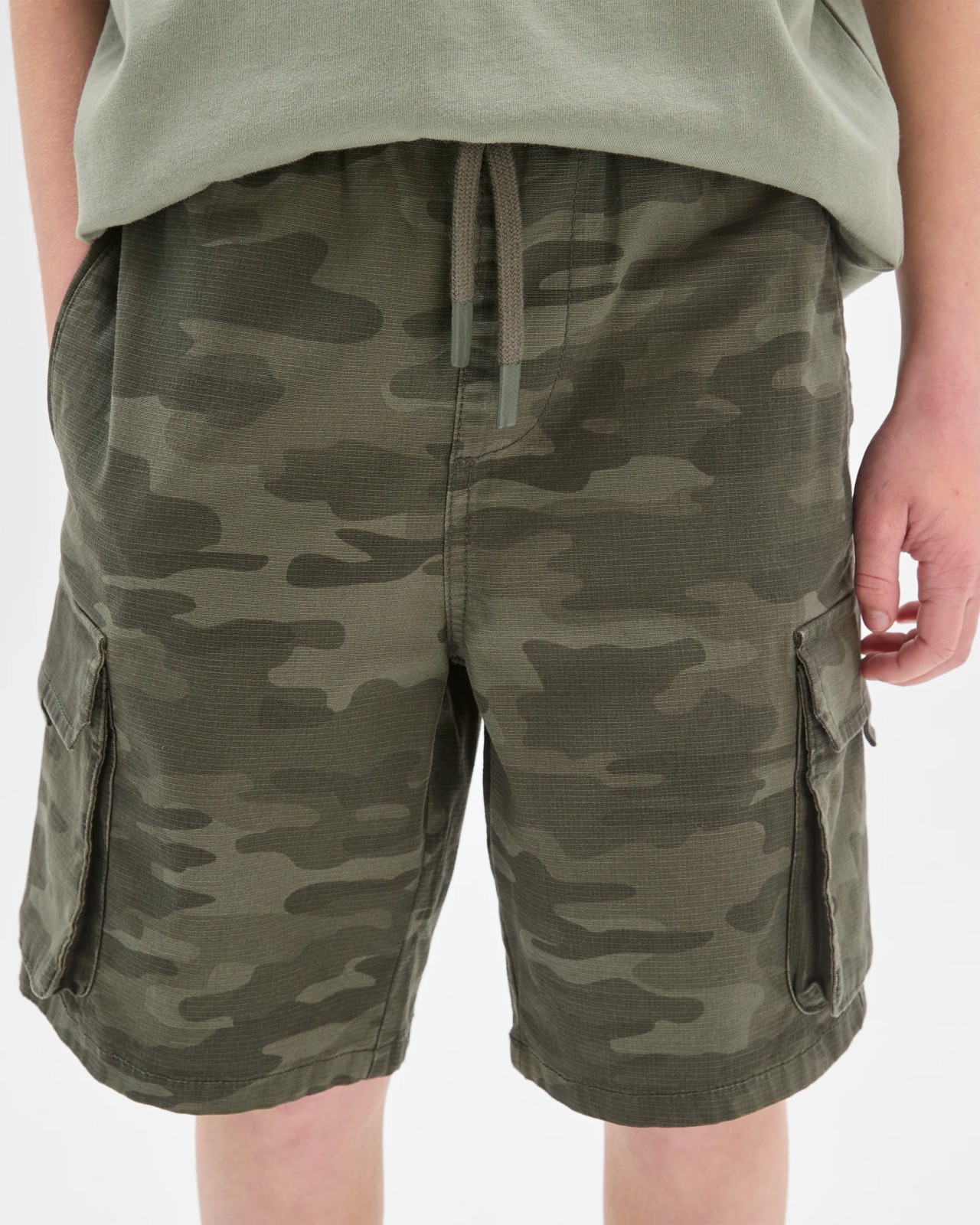 Cotton Knee Length Cargo Shorts - Green Camo 3 of 6