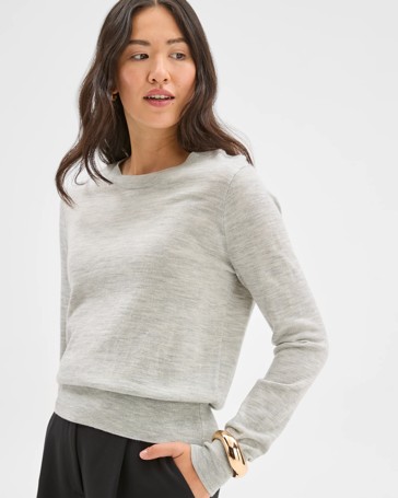 Preview Merino Crew Neck Stitch Detail Knit Sweater