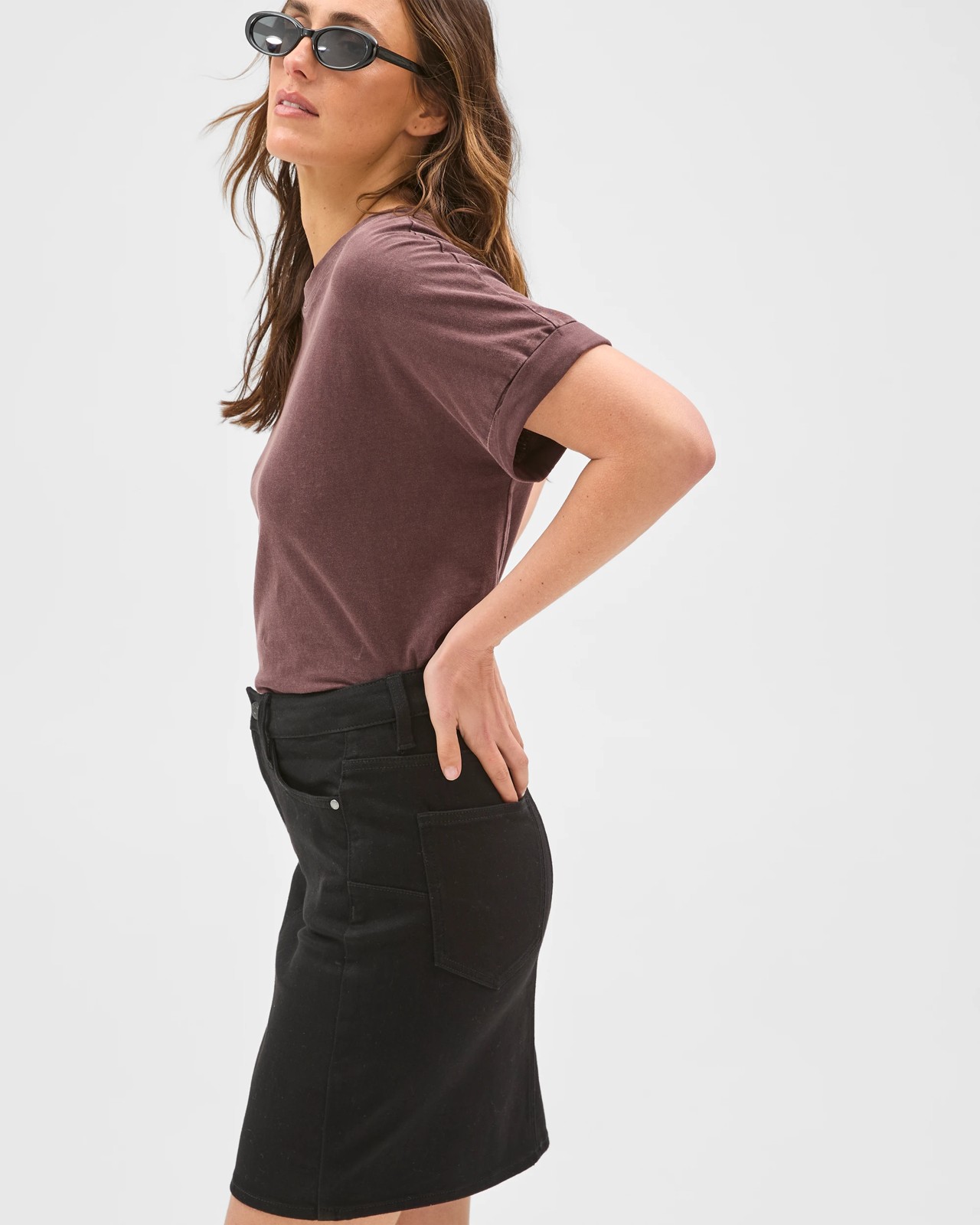 Preview Fiona Tailored Column Midi Satin Skirt - Black 3 of 5