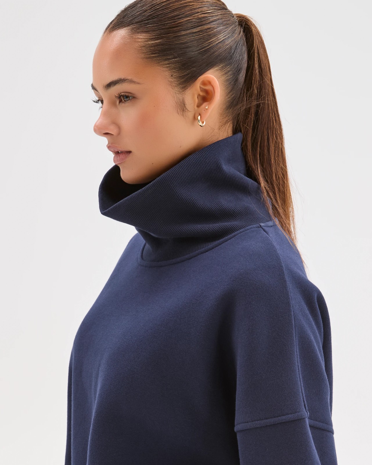 Lily Loves Australian Cotton Blend High Neck Fleece Jumper - Deep Navy 3 of 5