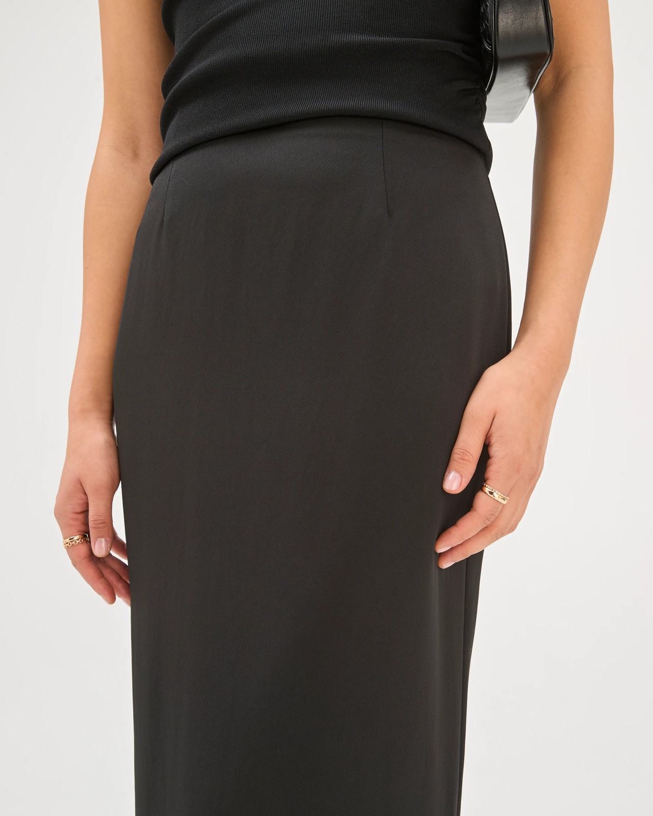 Preview Fiona Tailored Column Midi Satin Skirt - Black 4 of 5