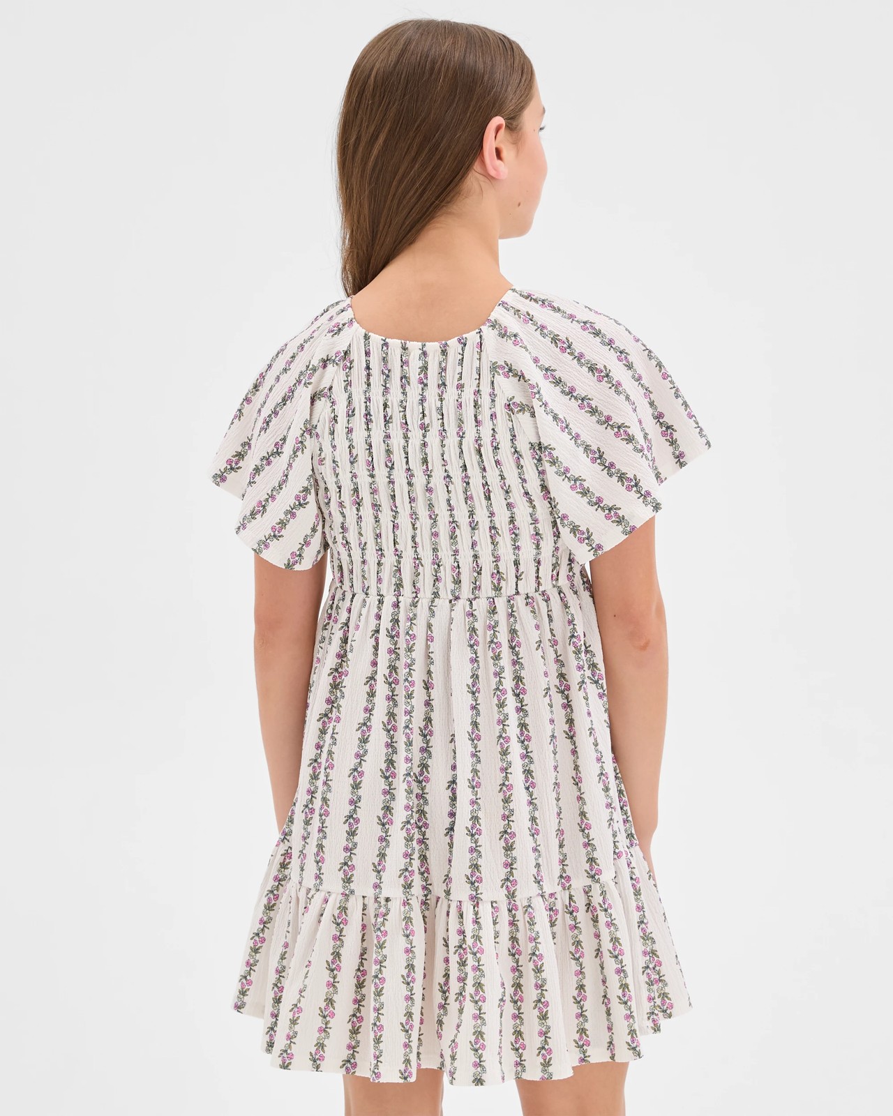 Flutter Sleeve Textured Knit Dress - Floral Stripe Cream 5 of 5