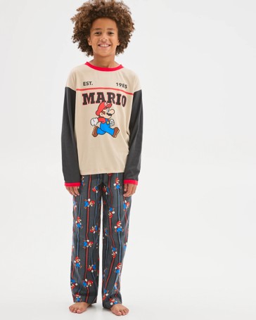 Super Mario Australian Cotton Older Boys Knit/Flannel Pyjama Set