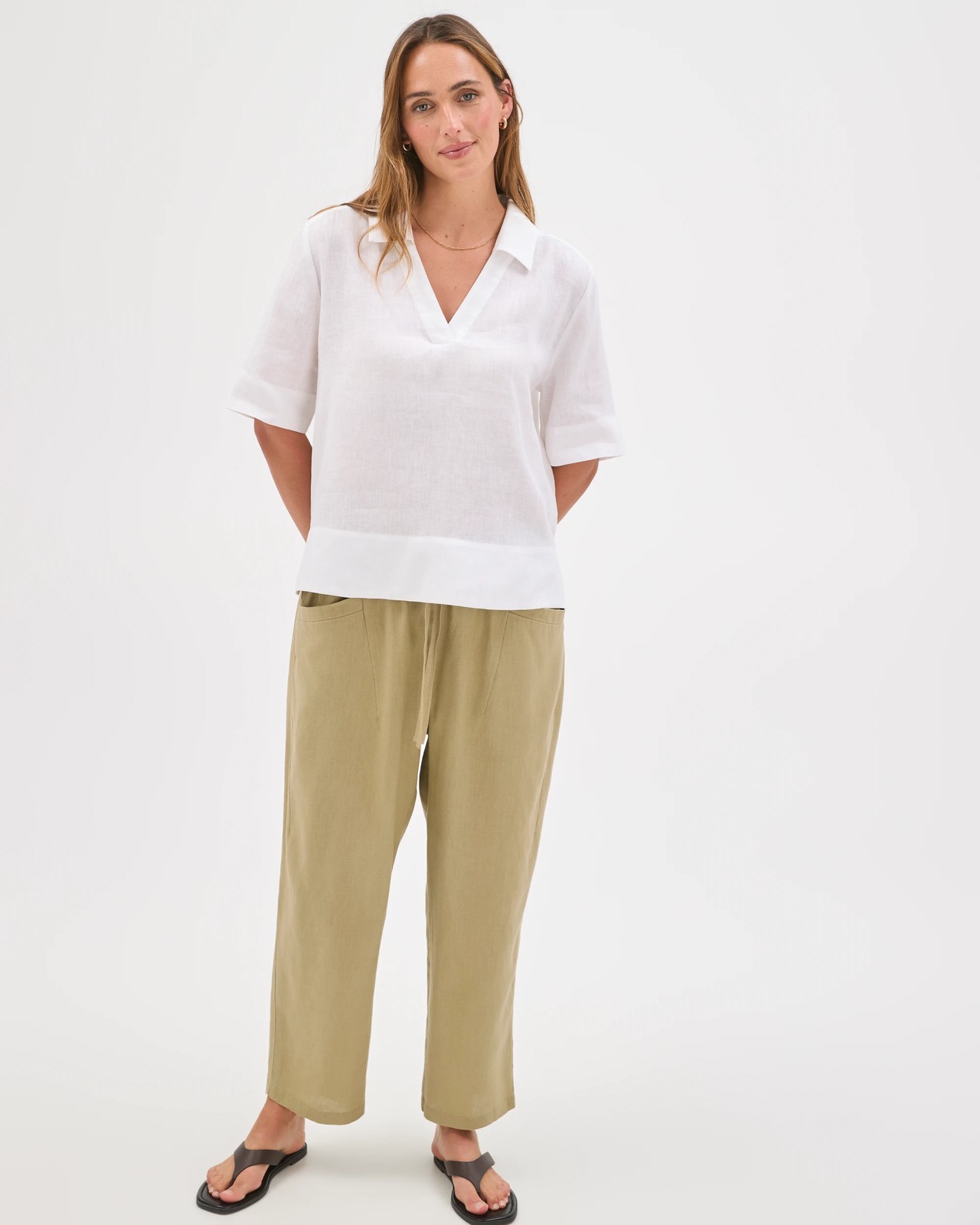 European Linen Tapered Pants - Crushed Leaf 4 of 6