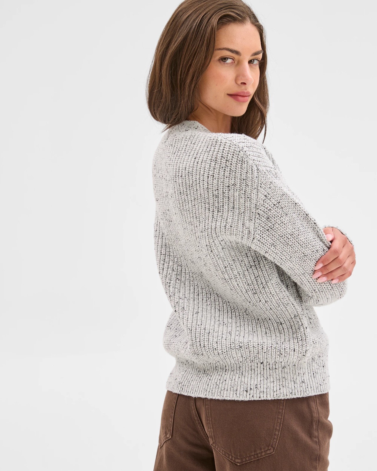 Petites Australian Cotton Blend Nepped V-Neck Cardigan 4 of 6