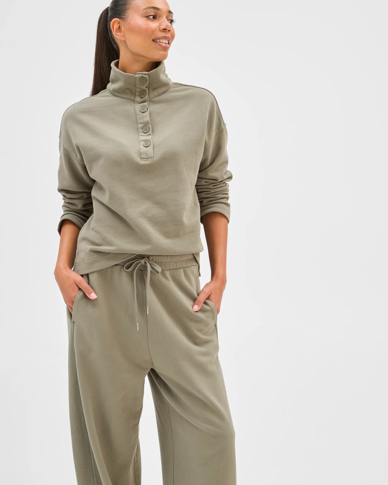 Australian Cotton Barrel Leg Jogger Pants - Washed Dusty Olive 3 of 5