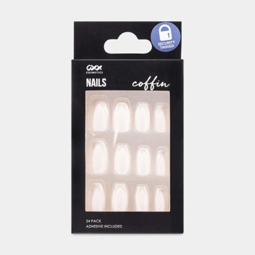 False Nails 24 Pack, Coffin Shape, Milky - OXX Cosmetics
