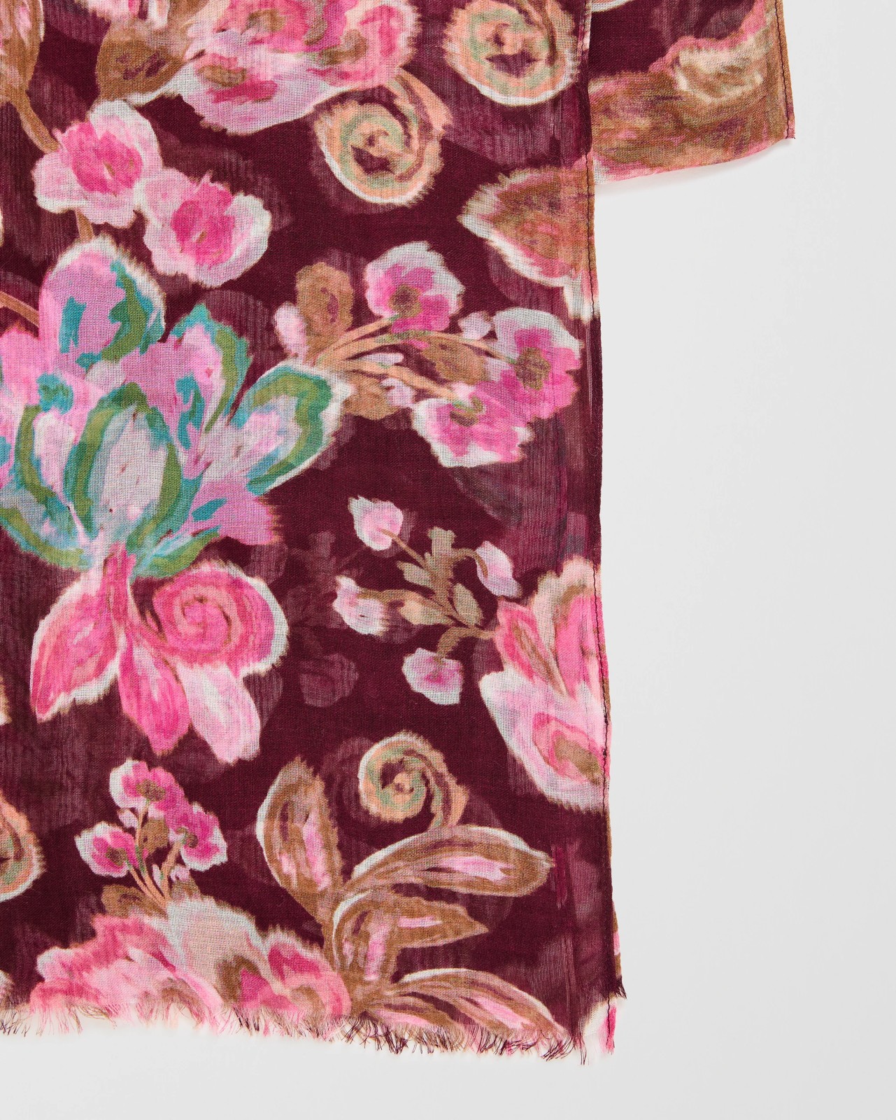 Lightweight Printed Scarf - Burgundy Florals 2 of 2