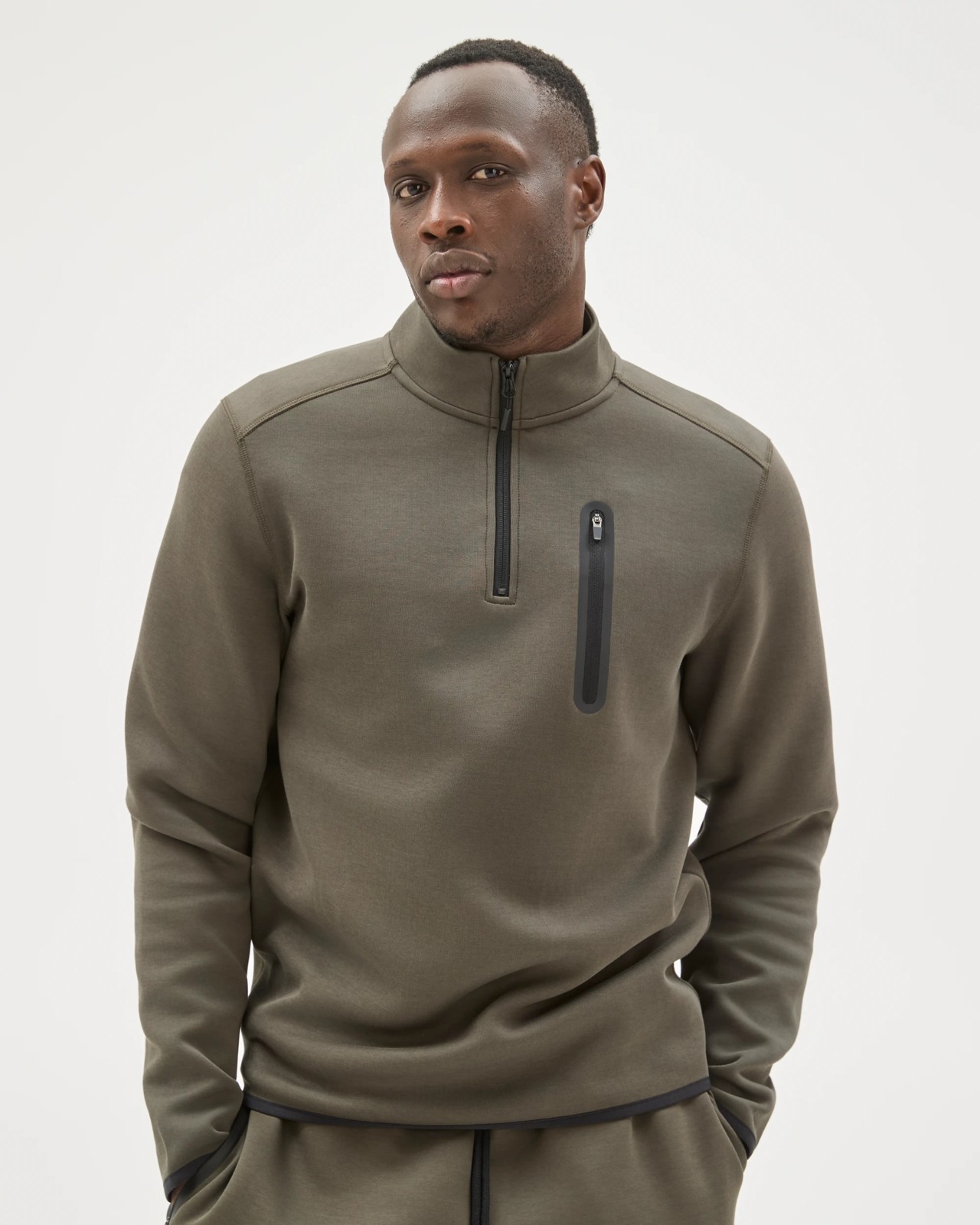 Active Australian Cotton Blend Tech Quarter Zip Jumper - Khaki 2 of 6