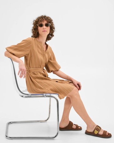 Puff Sleeve Mini Shirt Dress - Preview