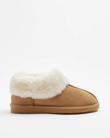 Womens Sheepskin and Leather Closed Slipper