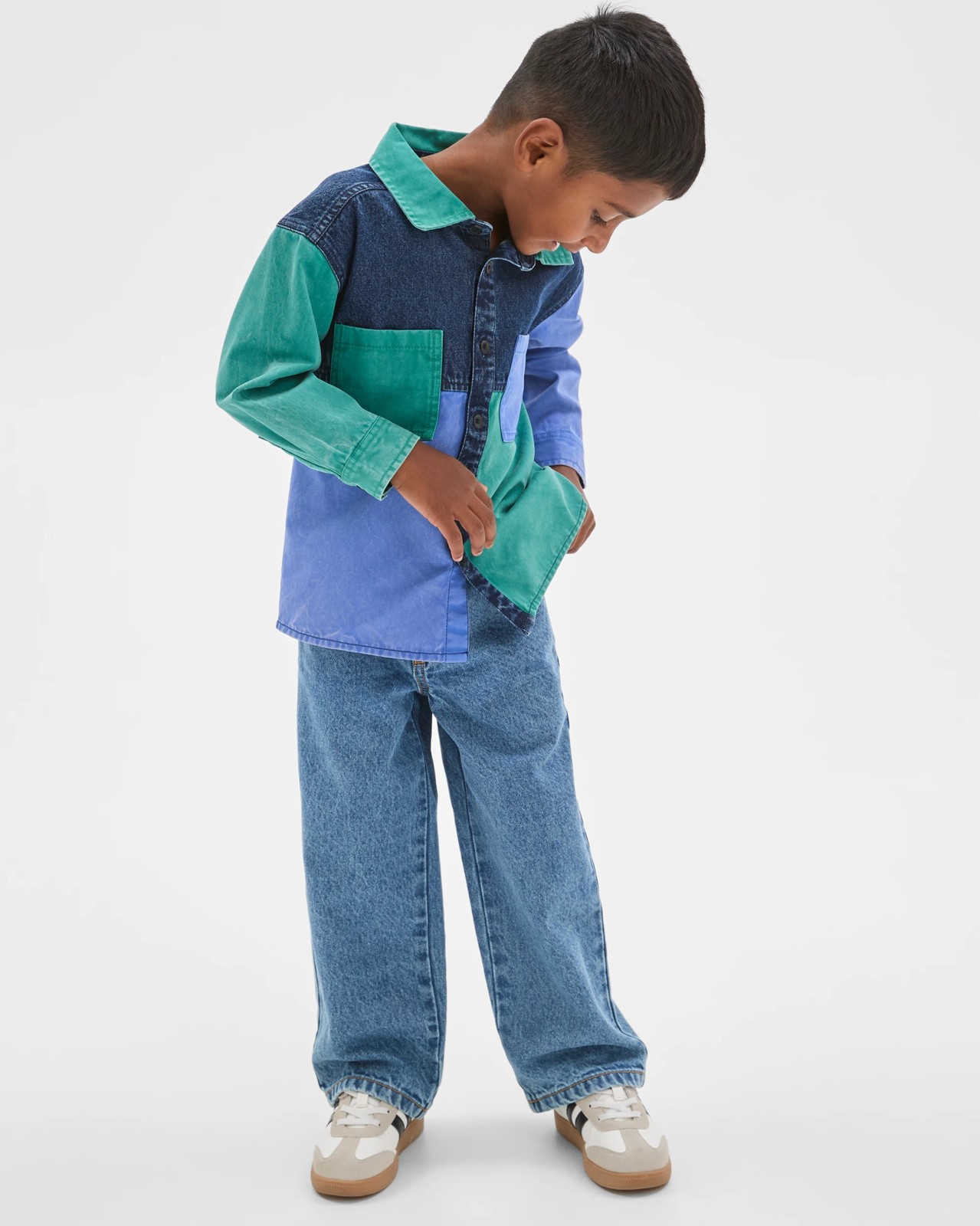 Oversized Colour Block Denim Shacket 2 of 6