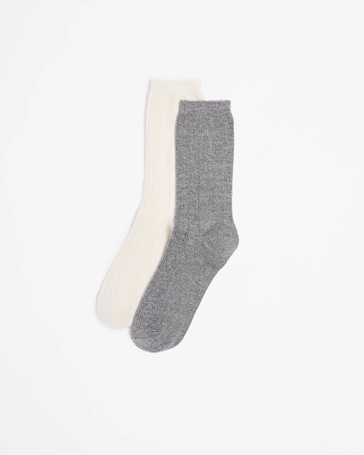 2 Pack Cable Knit Bamboo Crew Boot Socks