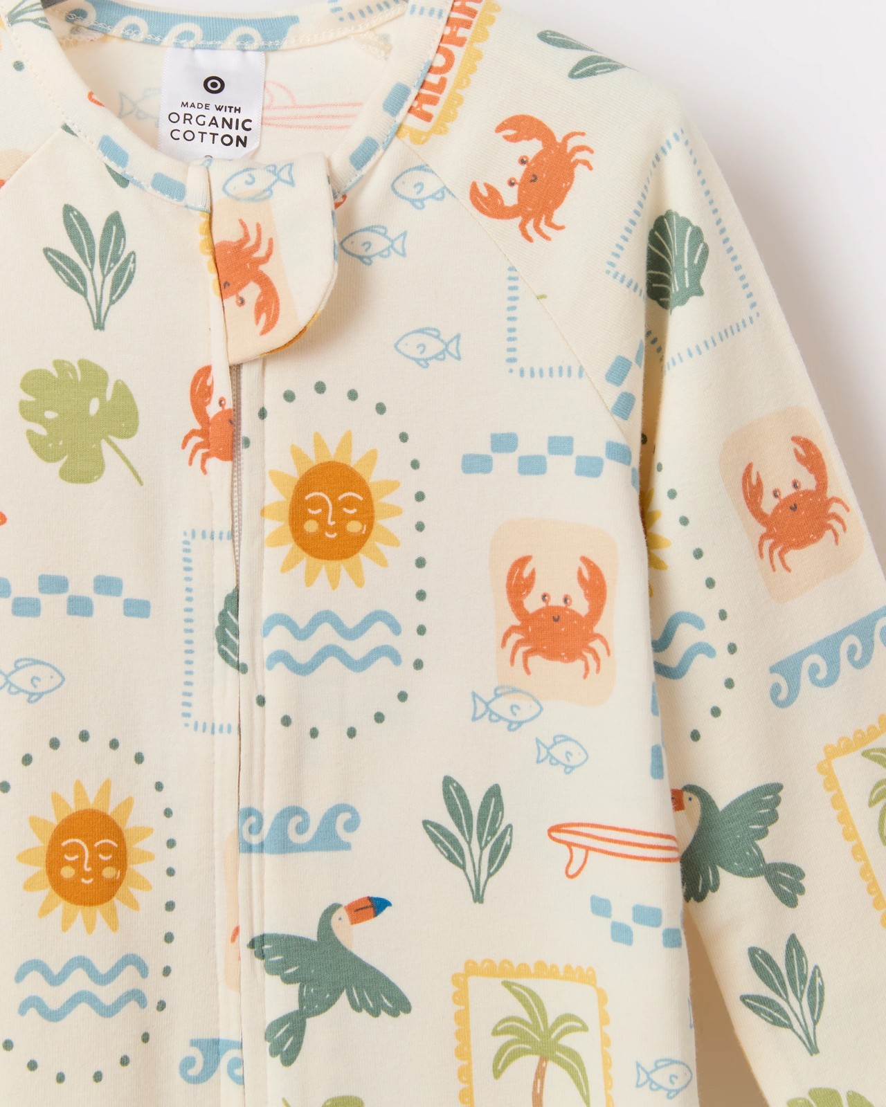 Baby Organic Cotton Zip Front Footless Coverall - Cream Vacation 5 of 6
