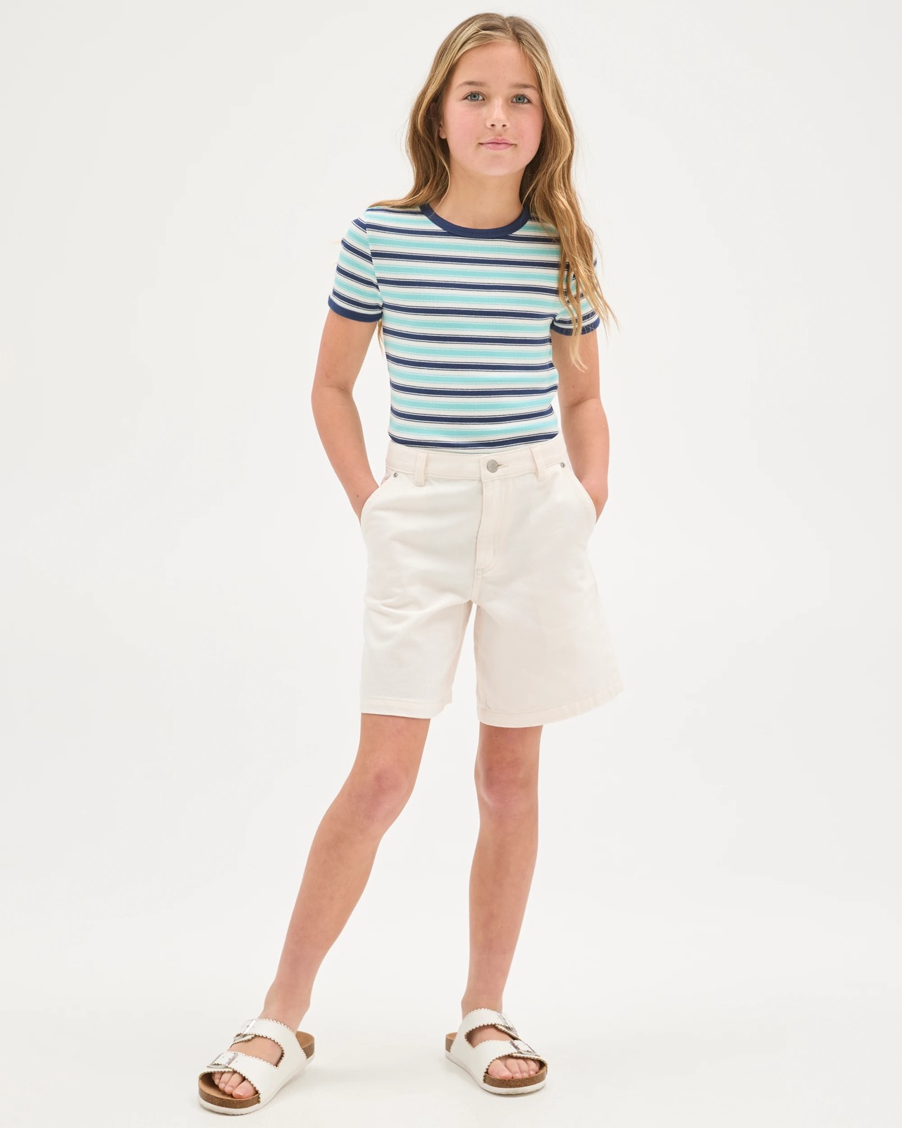 Australian Cotton Ribbed T-Shirt - Stripe Blue 2 of 5