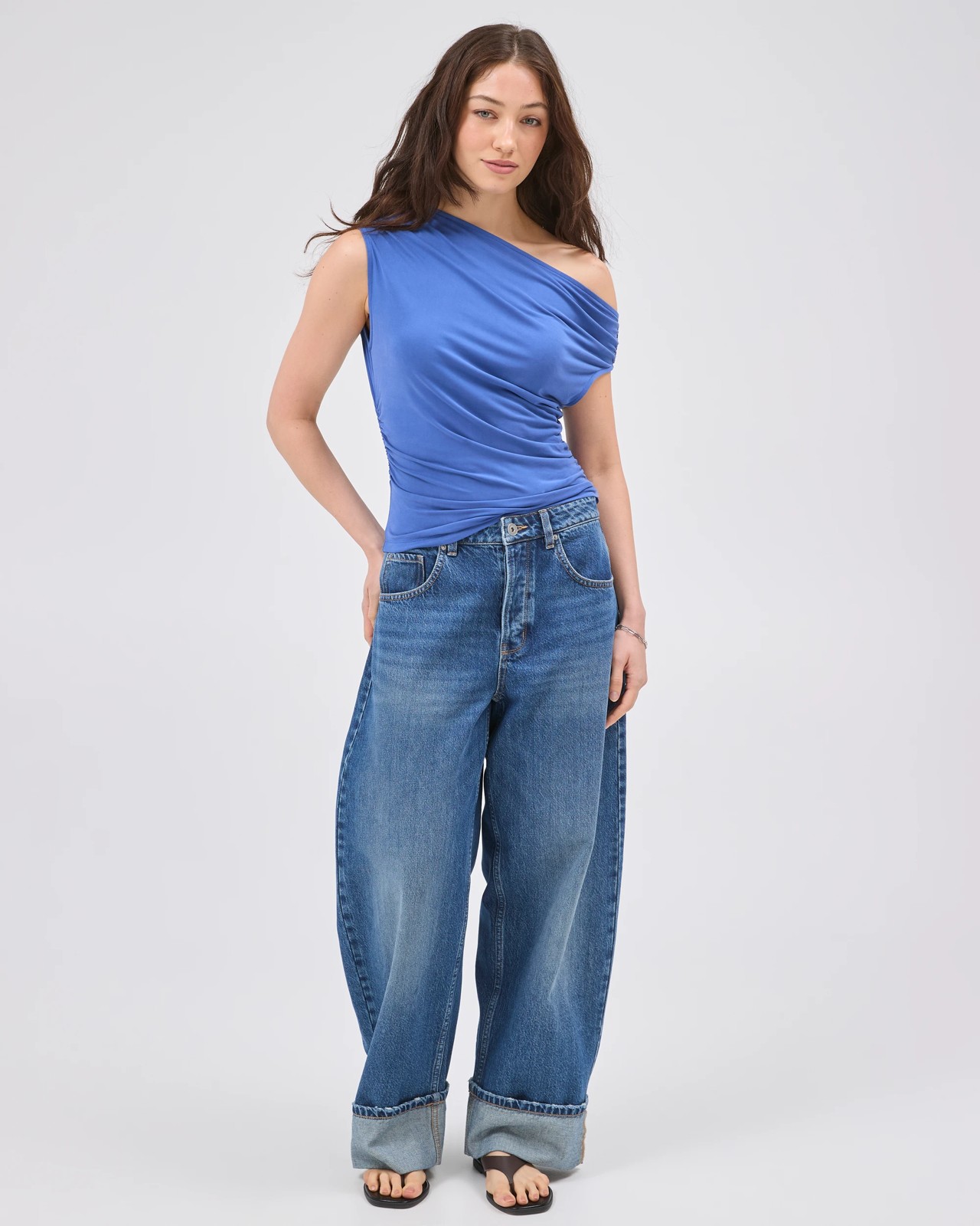 Lily Loves Modal Blend Drape Off Shoulder Top - Iris Blue 2 of 5