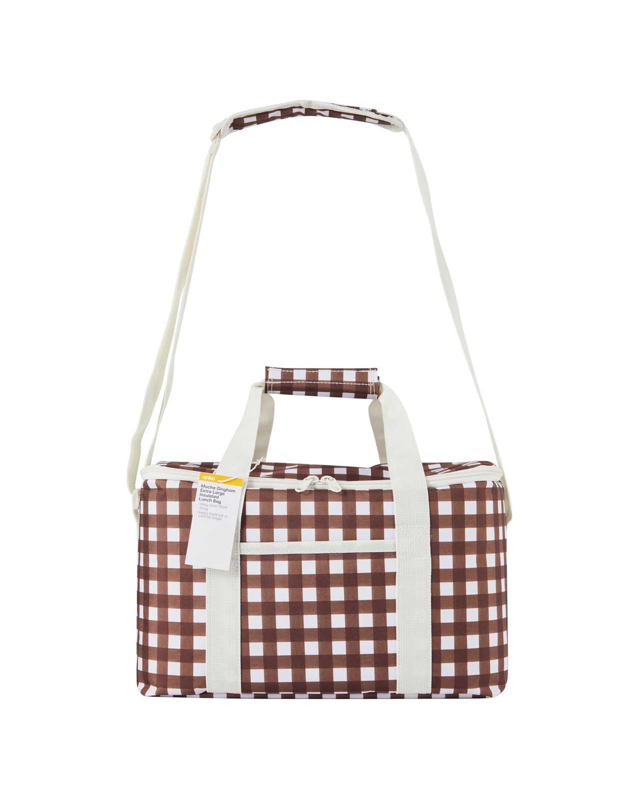 Anko Mocha Gingham Extra Large Insulated Lunch Bag 5 of 5
