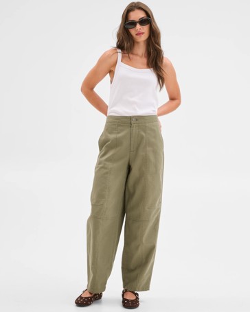 Petites Australian Cotton Blend Soft Barrel Leg Pants