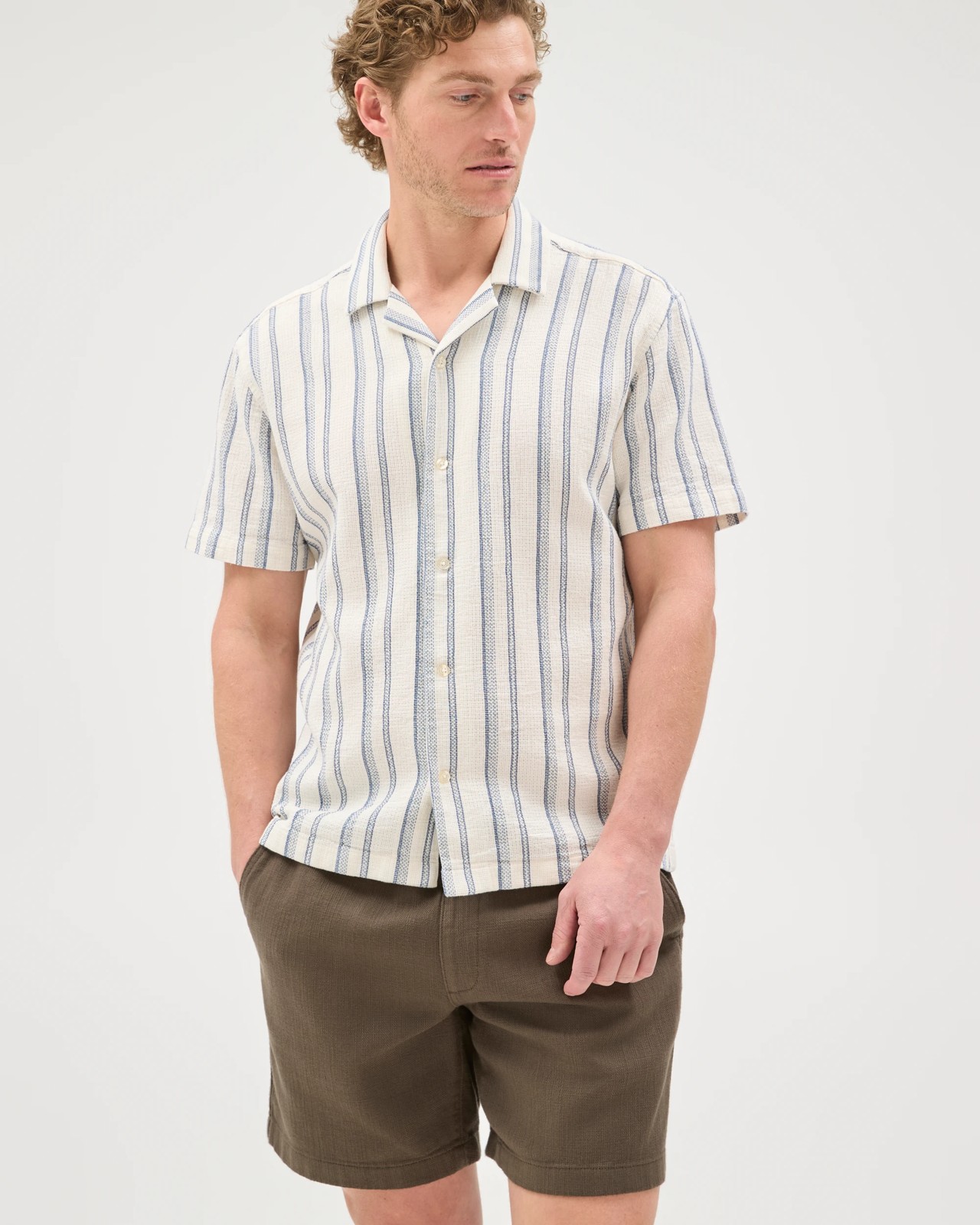 Australian Cotton Short Sleeve Textured Stripe Shirt - Cobalt Blue 2 of 5