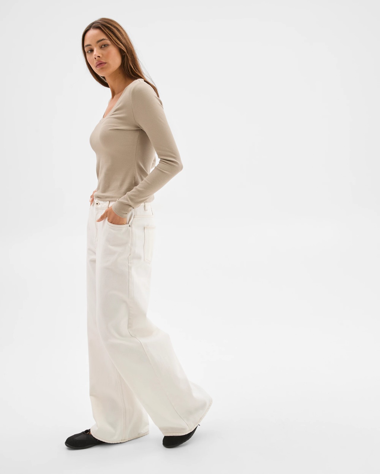 Lily Loves Scoop Neck Long Sleeve Top - Light Khaki 2 of 5