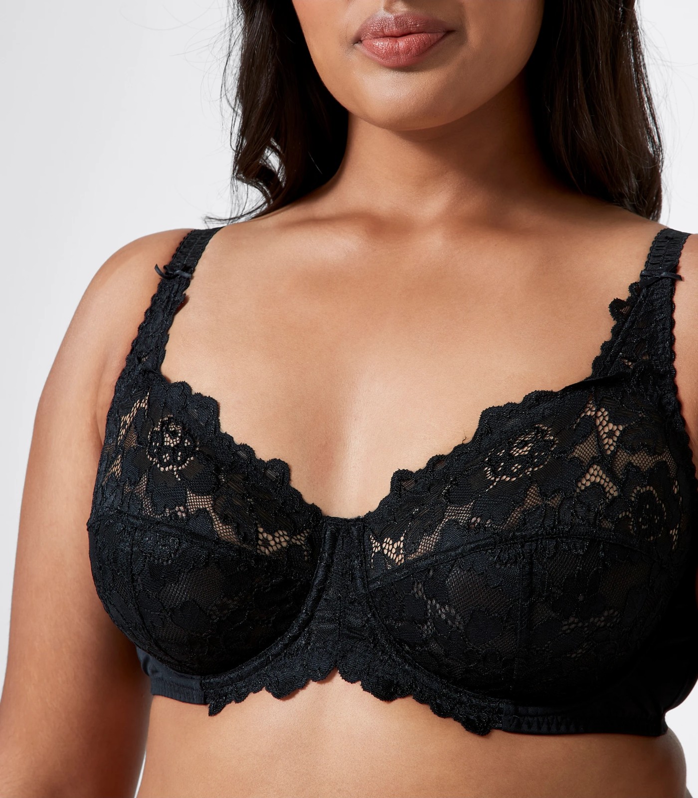 Fuller Figure Cup Soft Lace Underwire Bra - Black