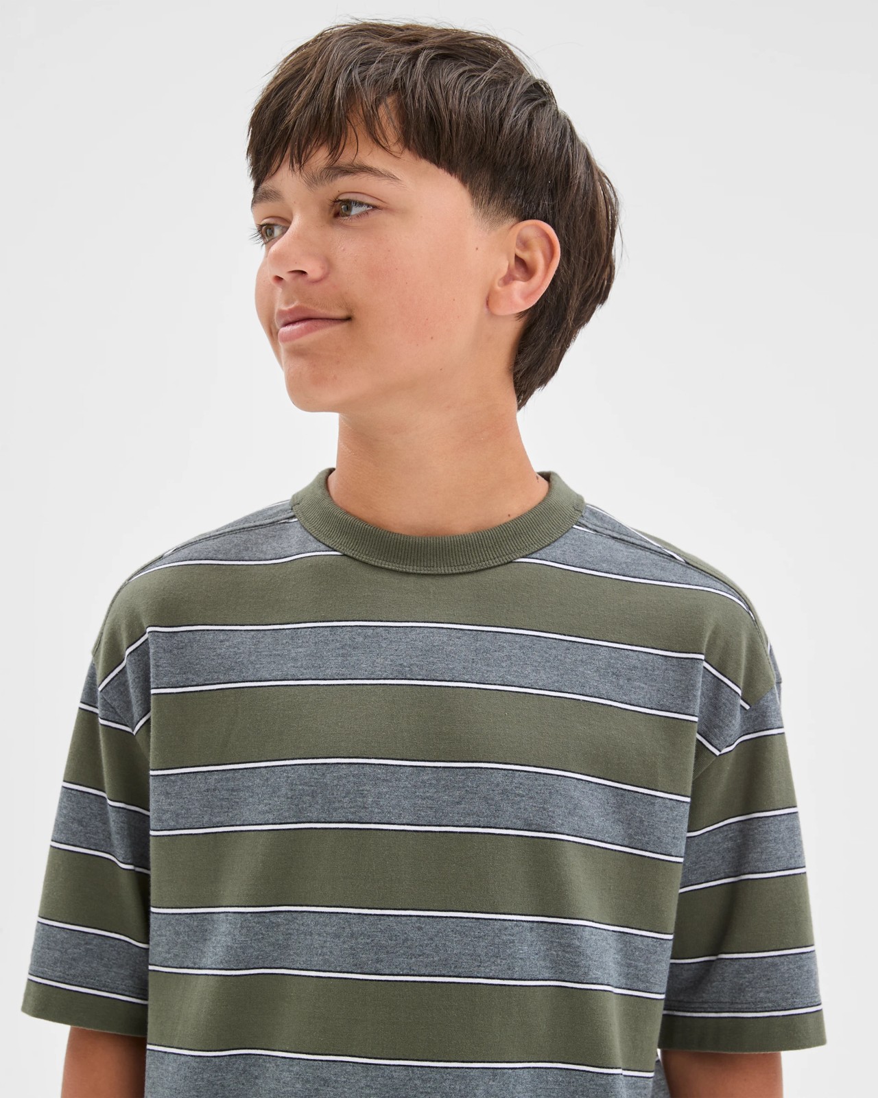 Australian Cotton Oversized Striped T-Shirt - Green 2 of 6