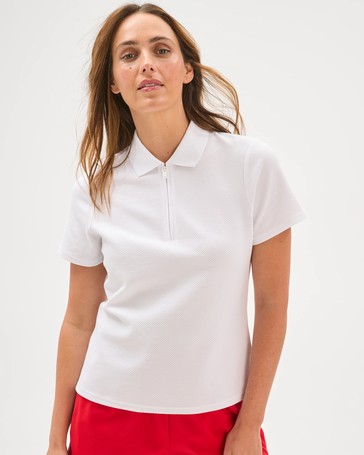 Active Australian Cotton Blend Textured 1/4 Zip Polo Top